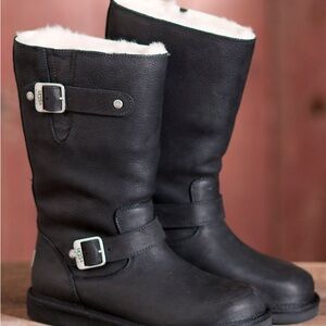Ugg Kensington Black Buckle Boots with Shearling Lining